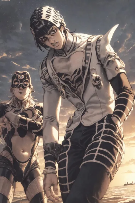 <lora:JOJOS_BIZARRE_ADVENTURE_Part5_ComicStyle-000040:0.8:lbw=outall> (stand (jojo),2boys:1.3), bruno bucciarati, white jacket,, (best quality, masterpiece:1.3)