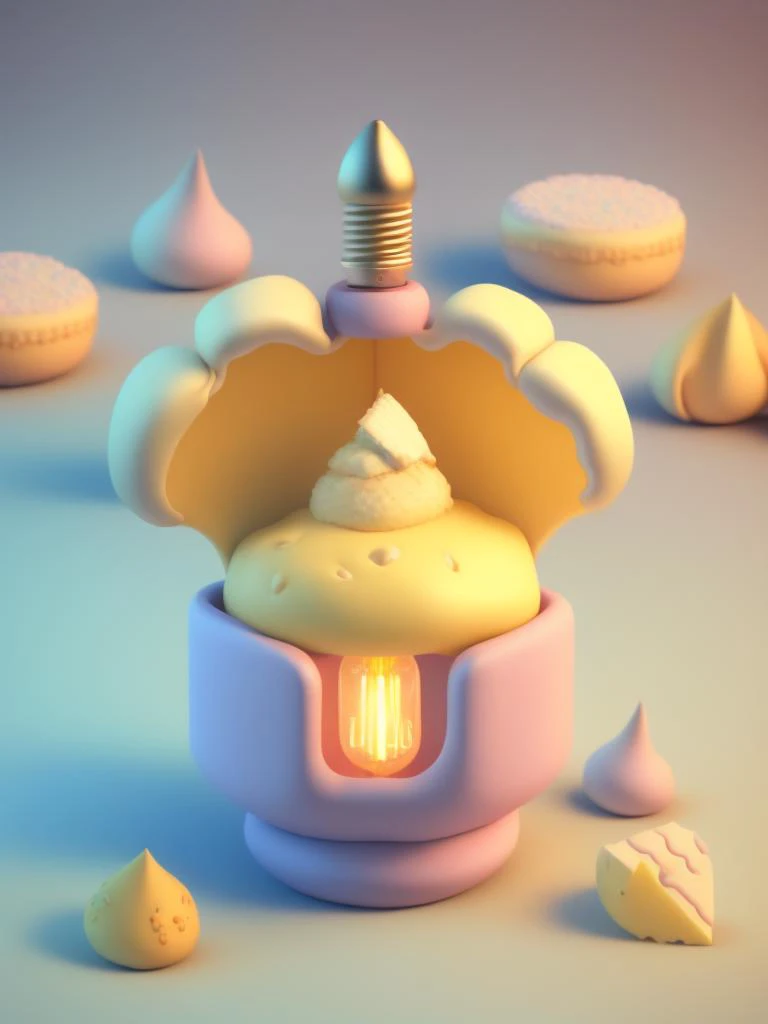 <lora:CuteClayEmojis:1>Tiny cute isometric lightbulb full of chipas (Argentinian Cheese Bread), soft smooth lighting, with soft colors, 100mm lens, 3d blender render, trending on polycount, lavender background, physically based rendering, centered, 0.4 sense of power and scale