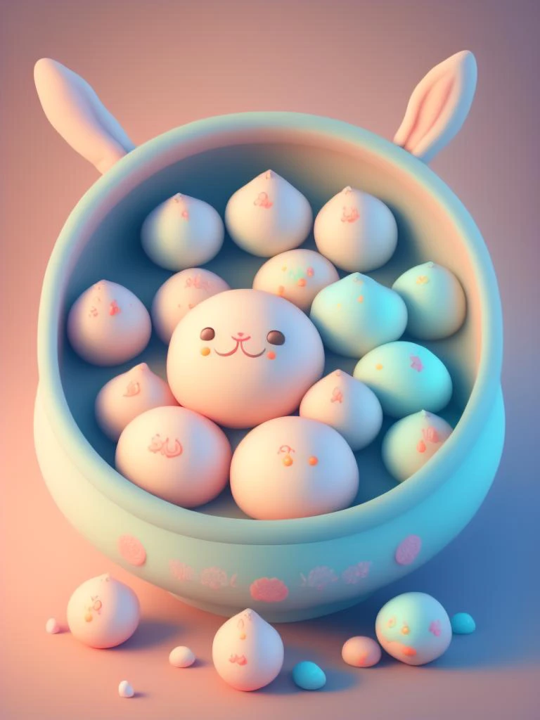 <lora:CuteClayEmojis:1>Chibi style,Dozens of tangyuan with rabbit ears,Very cute face,Very real,Chinese folk art style tangyuan,Chinese kitchen background,Steaming hot,It looks delicious.,Ultra high definition image quality,