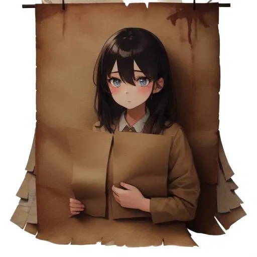 {{masterpiece}},{{best quality}},4k,illustration,girl on worn_out paper, paper background,