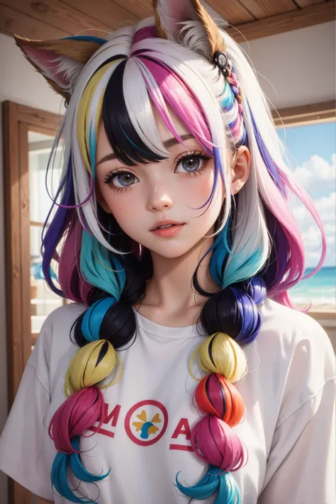 best quality, masterpiece, girl with really wild hair, mane, multicolored hair