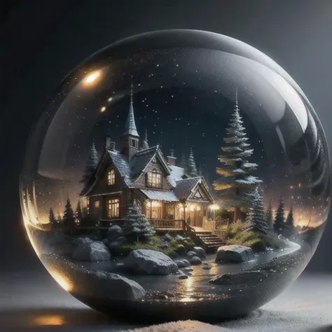mini house, landscape, old fashion, nature, night light, a bubble, in the bubble, high detailed, masterpiece, best quality, <lora:Bubble_Sora:0.4>, (masterpiece,best quality:1.5)