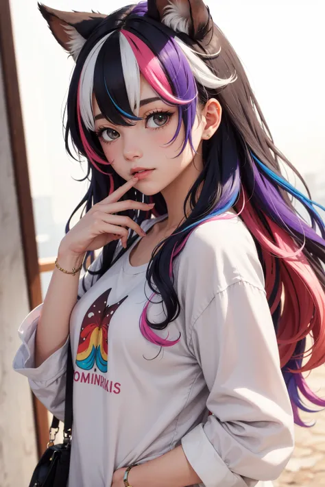 best quality, masterpiece, girl with really wild hair, mane, multicolored hair