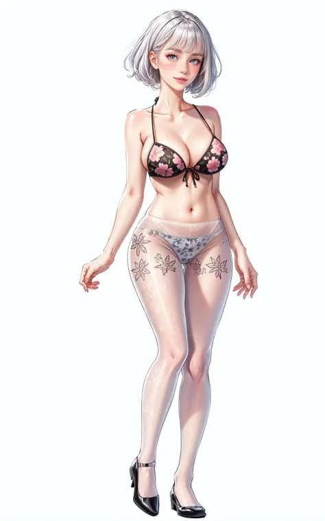 line art drawing, (best quality, masterpiece, highest detailed),
20 yo (Mary Elizabeth Winstead:1.2), (curvy:0.8), sexy, medium breast, perfect body, grey eyes, naked breast,
(one tone white pantyhose:1.2), (pussy:1.1), Cotton bralette with a floral print and bikini-style underwear, black shoes,
Community garden,  (Side Swept Bangs:1.2), white hair,
professional, sleek, modern, minimalist, graphic, line art, vector graphics,
<lora:add_detail:0.8> <lora:LowRA:0.1> <hypernet:coloredPh:0.6>