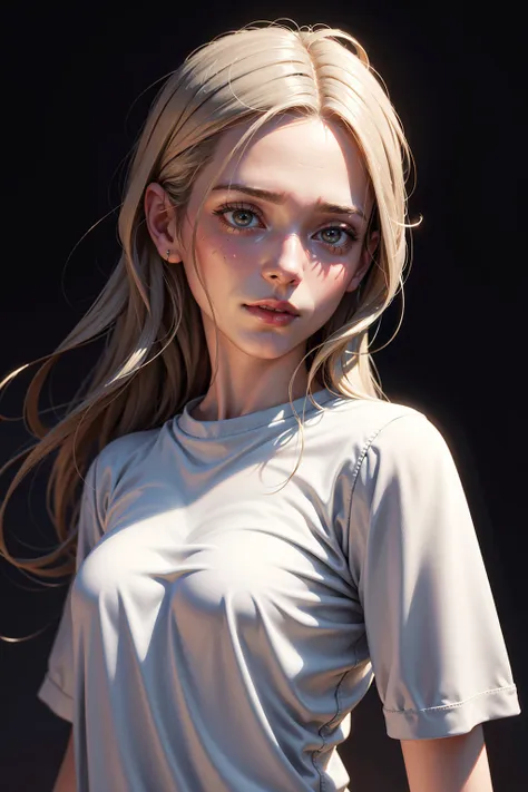 dressed, (photo realistic:1.4), (hyper realistic:1.4), (realistic:1.3), (smoother lighting:1.05), (increase cinematic lighting quality:0.9), 32K, 1girl,20yo girl, realistic lighting, backlighting, light on face, ray trace, (brightening light:1.2), (Increase quality:1.4), (best quality real texture skin), finely detailed eyes, finely detailed face, (tired and sleepy and satisfied:0.0), face closeup, t-shirts, (Increase body line mood:1.1), shiny skin