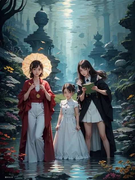 multiple girls, 3girls,books,short hair,Simper
High-definition image of a woman, her hair adorned with seashells, eyes sparkling like ocean waves. In a dress woven from sea foam, she stands in an underwater kingdom where fish swim in schools forming patterns. Illuminated by the marine bioluminescence, the scene is depicted in the style of an Art Deco painting.
<lora:tw:0.7>
masterpiece, best quality, official art,