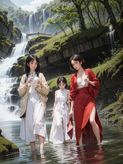 multiple girls, 3girls,books,short hair,Simper
8K image, a woman with hair styled like a flowing river, eyes radiating tranquility. In a dress woven from woven water droplets, she stands by a serene waterfall where water cascades with gentle grace. The scene, under the misty spray of the waterfall, depicted in the style of a serene waterfall painting.
<lora:tw:0.7>
masterpiece, best quality, official art,