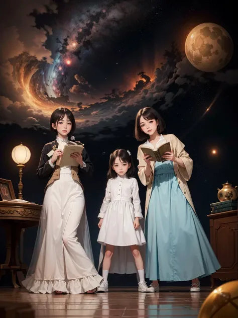 multiple girls, 3girls,books,short hair,laughing
Ultra-HD image of a celestial woman, her hair sparkling like the rings of Saturn, eyes as mysterious as the depths of space. Adorned in a dress spun from the fabric of the cosmos, she stands amidst a galactic vista where stars are born from nebulae and galaxies twirl in a celestial ballet. Illuminated by the radiant glow of a thousand stars, the scene is depicted in the awe-inspiring style of space art.
<lora:tw:0.7>
masterpiece, best quality, official art,