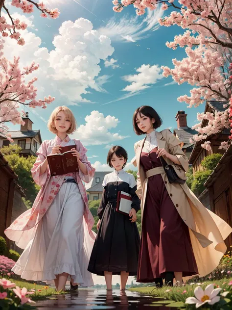 multiple girls, 3girls,books,short hair,smug smile
4K image of a gentle woman, her hair holds the soft hues of cherry blossom pink, and her eyes sparkle with the brilliance of rose quartz. She is adorned in a dress of woven emotions, each thread vibrating with feelings. She is situated within a garden where feelings bloom as beautiful flowers and thoughts rustle in the leaves. Above them, the sky mirrors their emotions, changing hues with their feelings. The scene is captured in a romantic art style, emphasizing the emotional depth of the character and her surroundings.
<lora:tw:0.6>
masterpiece, best quality, official art,