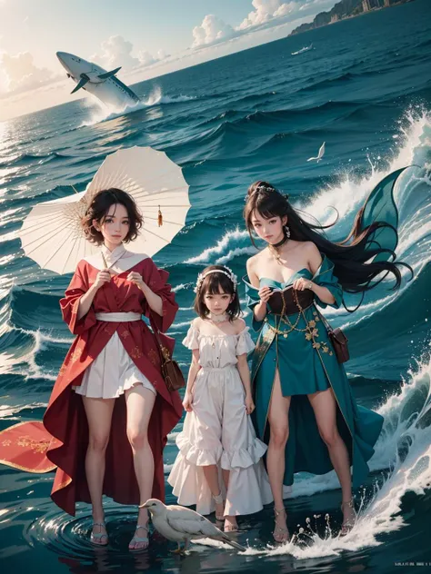 multiple girls, 3girls,books,short hair,smirk
An enchanting woman with cascading silver-blue waves, adorned with a crown of seashells and pearls. Her eyes are a mesmerizing sea-green, mirroring the tranquil ocean waves gently lapping against a secluded beach, where mermaids frolic and dolphins play.
<lora:tw:0.7>
masterpiece, best quality, official art,