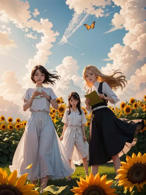 multiple girls, 3girls,books,short hair,smug
A radiant woman with flowing, vibrant orange and yellow hair, resembling rays of sunshine. Her eyes are a warm and inviting shade of amber. She stands in a sun-kissed meadow, where sunflowers reach towards the sky, and butterflies flutter around her in a dance of pure joy and positivity.
<lora:tw:0.7>
masterpiece, best quality, official art,