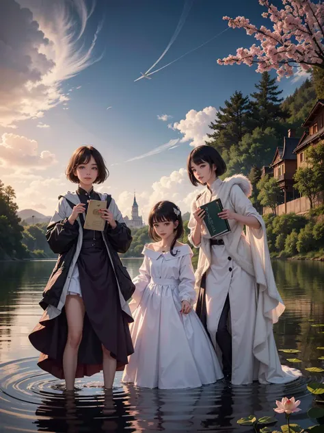 multiple girls, 3girls,books,short hair,:d
An enchanting woman with flowing, lavender-hued locks that appear to emit a gentle glow. Her eyes are a mesmerizing shade of lilac. She stands amidst a serene, enchanted lake, where luminescent water lilies bloom, and ethereal beings gracefully glide across the water's surface.
<lora:tw:0.7>
masterpiece, best quality, official art,