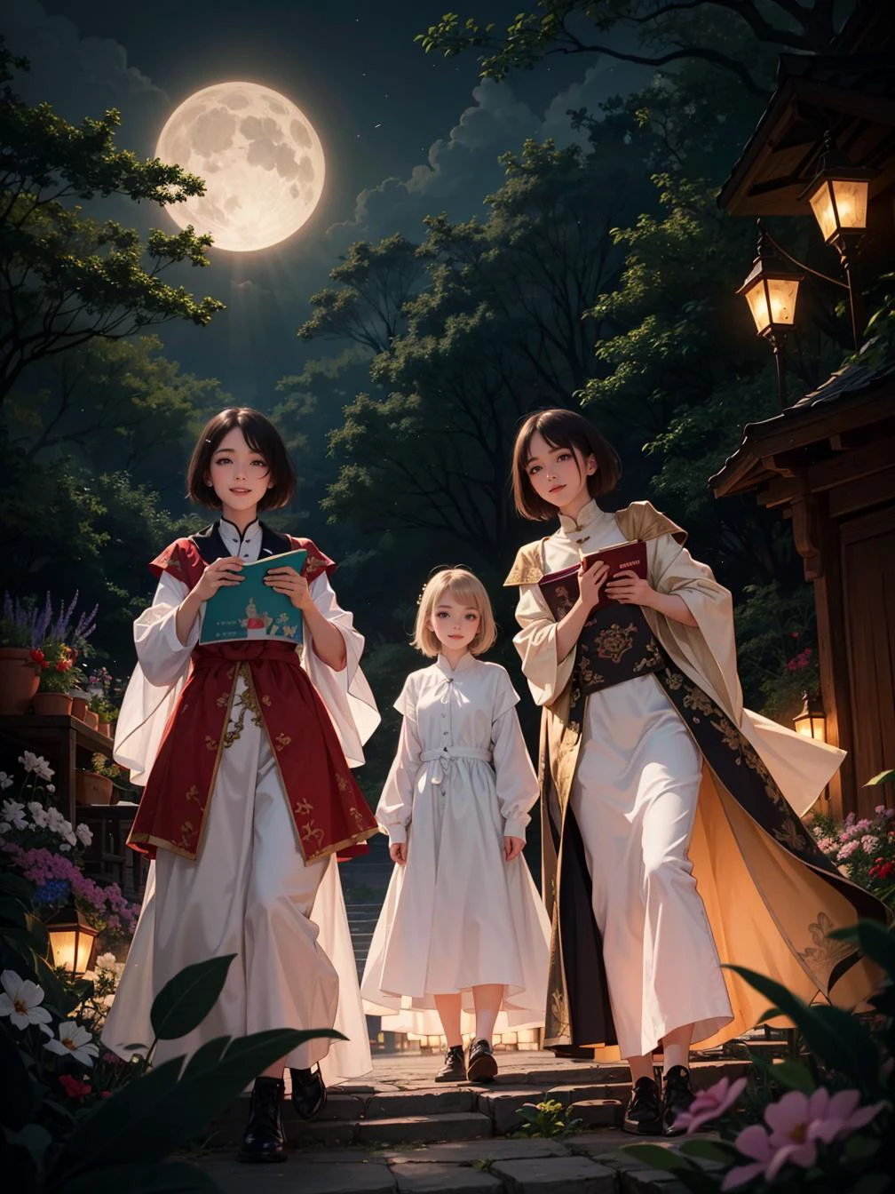 multiple girls, 3girls,books,short hair,Snicker or Snigger smile
A magical woman with cascading, pearl-white locks that emit a soft, enchanting glow. Her eyes shimmer with a mystical violet hue. She stands in a moonlit glade, surrounded by majestic unicorns and mystical creatures, creating an atmosphere of enchantment and awe.
<lora:tw:0.6>
masterpiece, best quality, official art,