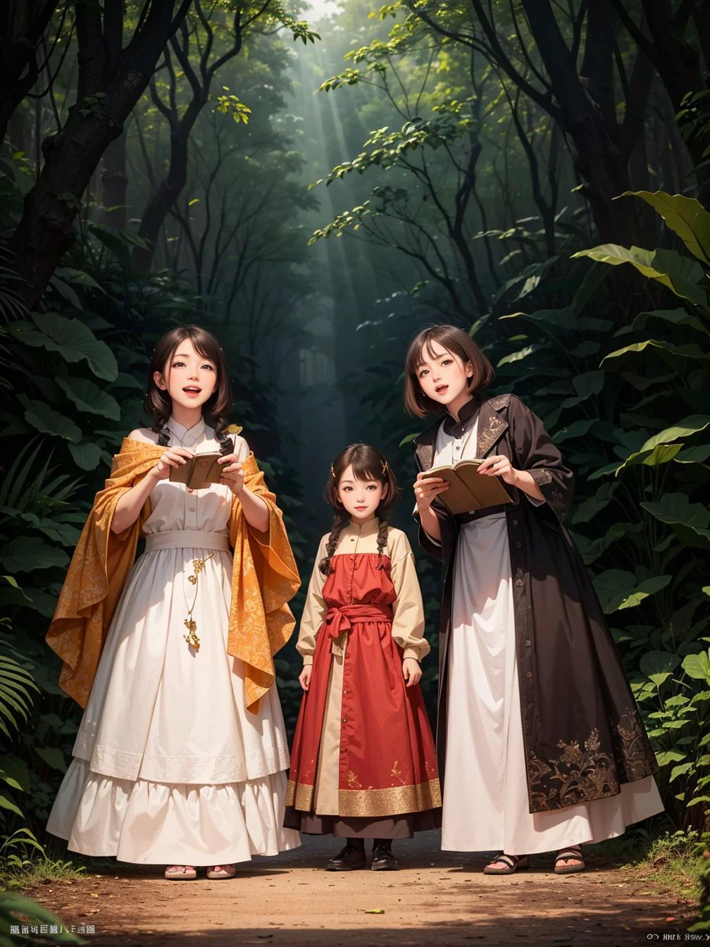 multiple girls, 3girls,books,short hair,laughing smile
A spirited woman with a braid of brazen red and golden hair, adorned with sparkling crystals. Her eyes shine with a mischievous twinkle. She finds herself in a whimsical forest, where enchanted mushrooms glow in various colors, and friendly woodland creatures engage in playful antics.
<lora:tw:0.6>
masterpiece, best quality, official art,