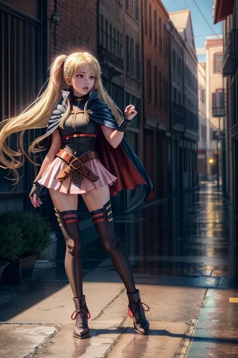 <lora:add_detail:1> <lora:copax_charm_eu:0.0>
(photorealistic,masterpiece, best quality, ray tracing, volumetric lighting, ssao shadows, detailed, intricate, colorful),
face surprised, full body,
1girl,blonde,brown eyes,cape,belt,miniskirt,pink skirt,thighhighs
<lora:fate testarossa:1>