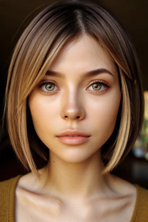 , photo of <lora:NatalieLevin_v1:.9> NatalieLevin, focus on eyes, close up on face, Maple color hair styled textured bob hair,