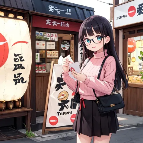 best quality, ultra-detailed, illustration,
1girl, glasses, black hair, long hair, happy, smile, looking at viewer, standing, solo focus, ribbed sweater, skirt, handbag,
tenkaippin, poster (object), outdoors, tree, road, street, shop, sign, storefront, lantern, building, paper lantern, banner, pavement, real world location, day, plant,
<lora:tenkaippin_SD15_V2:0.8>