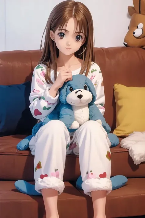 (masterpiece),best quality,(1990s (style):1.1),1girl,Animal Pajamas,Hold on stuffed_animal,