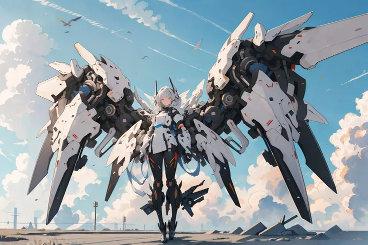 <lora:mecha_v1:0.6>, mecha,1girl, full body,sky,cloudy sky, white mechanical wings,looking at viewer, <lora:GiganticBoosterWingsConcept:0.6>, (masterpiece, best quality, high quality, highres, ultra-detailed),