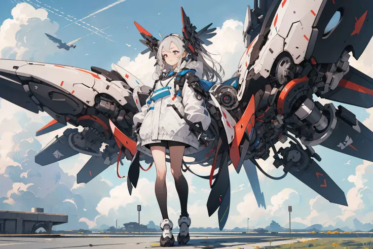 <lora:mecha_v1:0.6>, mecha,1girl, full body,sky,cloudy sky, white mechanical wings, <lora:GiganticBoosterWings ConceptV2:0.7>, (masterpiece, best quality, high quality, highres, ultra-detailed),