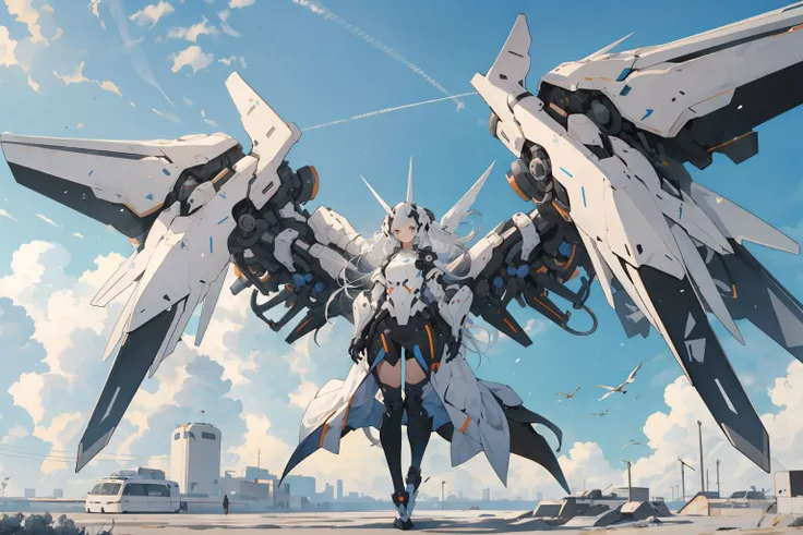 <lora:mecha_v1:0.6>, mecha,1girl, full body,sky,cloudy sky, <lora:GiganticBoosterWingsConcept:0.6>, white mechanical wings, (masterpiece, best quality, high quality, highres, ultra-detailed),