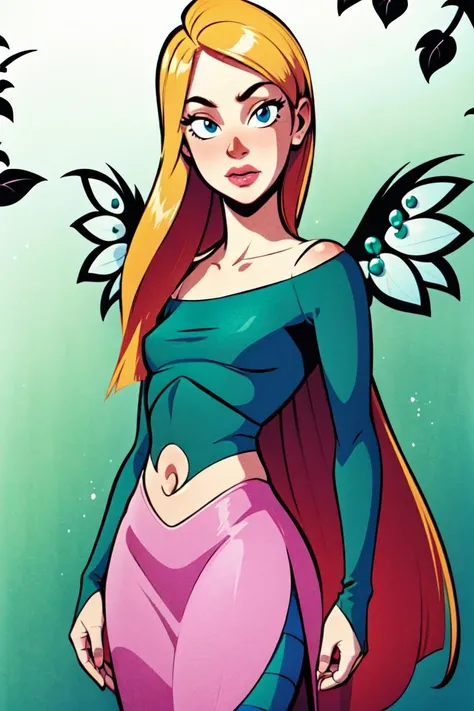 (Cornelia Hale:1.5), (striped pantyhose), blue eyes, (blonde hair), very long hair, wings, (green background, plants, vines, ivy), (realistic:1.2), (masterpiece:1.2), (full-body-shot:1),(Cowboy-shot:1.2), dark romantic lighting, (highly detailed:1.2), (detailed face:1.2), (gradients), colorful, detailed eyes, (natural lighting:1.2), solo, <lora:add_detail:0.3> <lora:WITCH_CorneliaHale-10:0.95> <lora:BeautifulEyes:0.3>