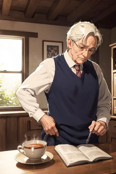 In a restaurant,Older men with short hair,Girl with medium wavy curly hair, Girl standing in the dining room,Dinner plate in hand, He looked at the middle-aged uncle,Best quality, 4K, A masterpiece