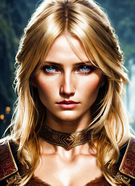 modelshoot style, A stunning intricate full color portrait of (35 years old sks woman:1) as (viking warrior), (barbarian), epic character composition, by ilya kuvshinov, alessio albi, nina masic, sharp focus, natural lighting, subsurface scattering, f2, 35mm, film grain, <lora:locon_cameron_v1_from_v1_64_32:1.3>