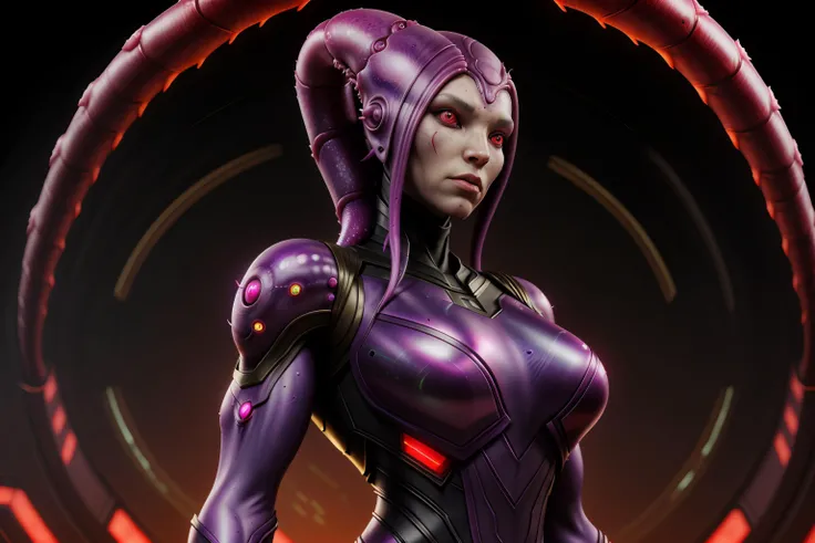 femalien, bodysuit, armor, muscular, massive, strong, tentacle hair, red eyes, glowing,
<lora:FemAlien:0.8>