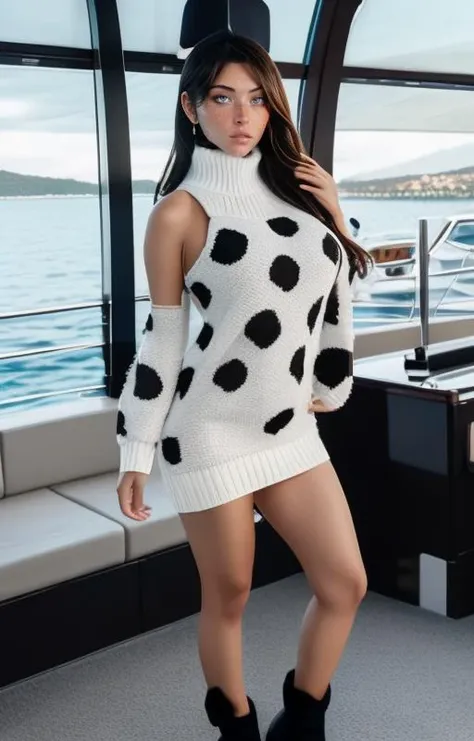 (((full body))), (((head to toe))), (((nice face)))), (((detailed face))) 1girl, solo, large breast, (standing in yacht background:1.3), wearing Cow Sweater Lingerie <lora:Cow_Sweater_Lingerie:1>, photo taken from ( front view ), dress , dramatic lighting, fine details, high resolution, photorealistic, hd, cinematic, 8 k, unreal engine, facial accuracy, symmetrical, artistic, hyperdetailed, ultra realistic, vfx, hdr ive
