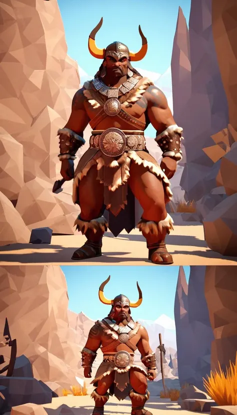 low-poly style Cinematic scene, hero view, d4b barbarian <lora:diablo_4_barbarian_xl_v1:1>, action pose, detailed background, masterpiece, best quality, high quality, absurdres . low-poly game art, polygon mesh, jagged, blocky, wireframe edges, centered composition