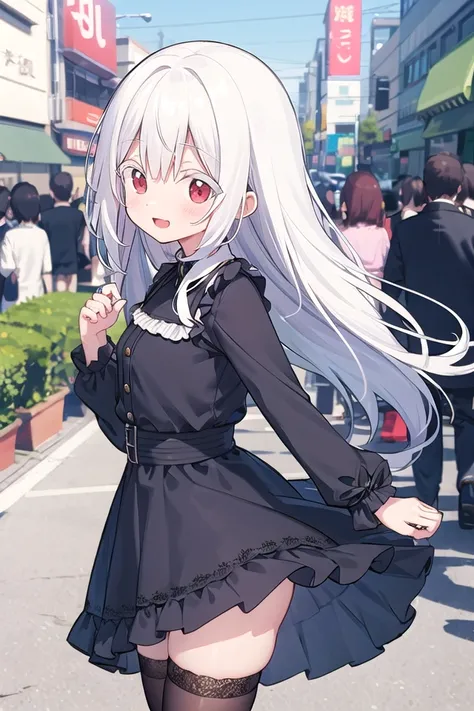 <lora:whiteeyelash_v080:1.5>
insanely detailed, absurdres, ultra-highres, ultra-detailed, best quality,
1girl, solo, nice hands, perfect hands,
BREAK
thigh highs, long hair, jirai kei, skirt, rings, jewelry, black thigh highs,black mask, shirt, cross, black skirt, frills, gothic, bow, tattoo, ribbon, long sleeves
BREAK
happy smile, laugh, open mouth, standing,
from side,
cute pose, cowboy shot,
BREAK
slender, kawaii, perfect symmetrical face, ultra cute girl, ultra cute face, ultra detailed eyes, ultra detailed hair, ultra cute, ultra beautiful,
BREAK
in harajuku, shibuya, tokyo, street, crowd, cityscape,
BREAK
medium breasts,
(white hair, red eyes:1.2)