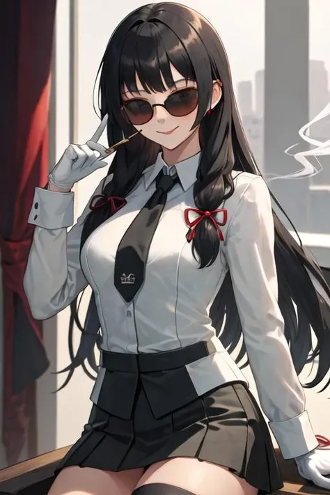 A dark-haired, freckled, glasses-wearing mature woman dressed as Sailor Mars, wearing white gloves and red high heels, with a displeased look on her face in the kitchen. Thick eyebrows