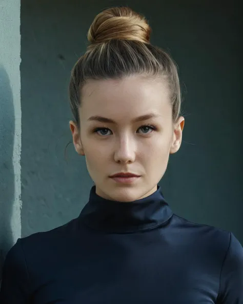 Architectural style  <lora:EmilyBloom_SDXL_v1.0:1>
((ohwx woman)), Intense and captivating low-key portrait photography of a striking individual, skillfully captured by the acclaimed photographer, Nadav Kander. The upper body shot presents the subject in a state of fierce determination, with a direct and piercing gaze. They are dressed in bold and textured attire, carefully selected to enhance the low-key lighting. Their hairstyle is styled in a sleek and contemporary bun, adding to the overall intensity. The photograph is set in an exotic and dramatic location, such as a rugged Icelandic landscape or a mysterious Moroccan medina. The carefully controlled lighting creates deep shadows that emphasize the subject's facial features, resulting in a powerful and evocative composition. This portrait, executed with exceptional attention to detail and a masterful use of low-key lighting techniques, showcases ultra-high detail, capturing the subject's commanding presence and the intricate textures of their attire (photography by Nadav Kander:1.1). . Clean lines, geometric shapes, minimalist, modern, architectural drawing, highly detailed