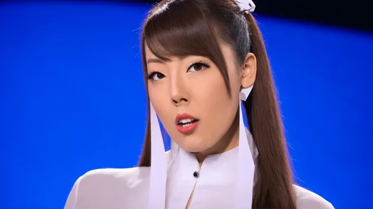 <lora:hitomi-xlv1:1>, Nerdy midweight hitomi, brunette, hazel iris, closed lips Writing, - Banshee, high neckline, buttoned collar, large breasts, interesting background