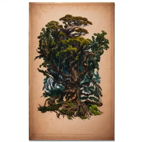 highly detailed masterpiece illustration of an ancient tree with thick leaves and twisted branches <lora:add_detail:1> <lora:epi_noiseoffset2:1>