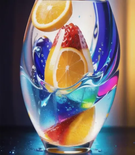 abstract, photorealistic, Food fruit LIQUID SPLASH, 3D BEEPLE STYLE, 8 k, 32 k, HDR, realistic,