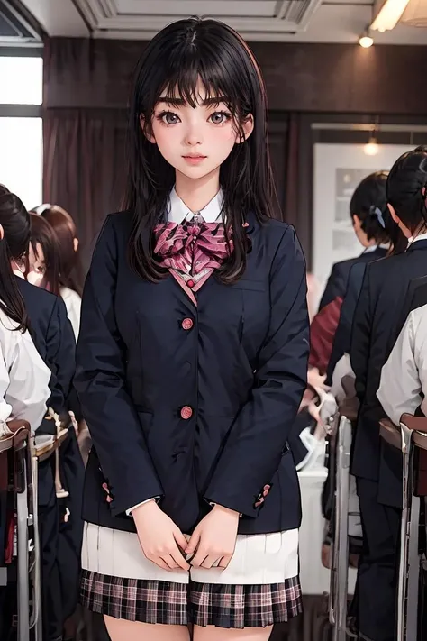 (masterpiece, best quality), 1girl, beautiful face, <lora:Nogizaka_1st_navy:1> nogizaka_costume,
