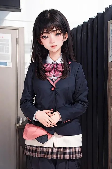 (masterpiece, best quality), 1girl, beautiful face, <lora:Nogizaka_1st_navy:1> nogizaka_costume,