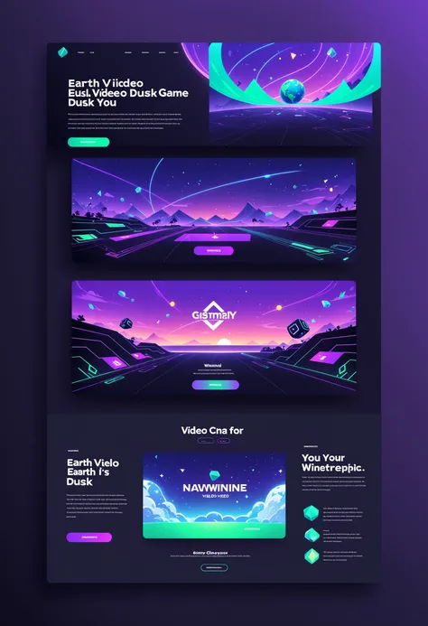 UI-UX Style, Earth and Dusk, website mockup, vector art of a playful video game, black gradient theme, green and purple elements, extremely well designed, award winning, cinematic advertising, no humans, masterpiece, best quality, <lora:UiUX-SDXL:0.5>