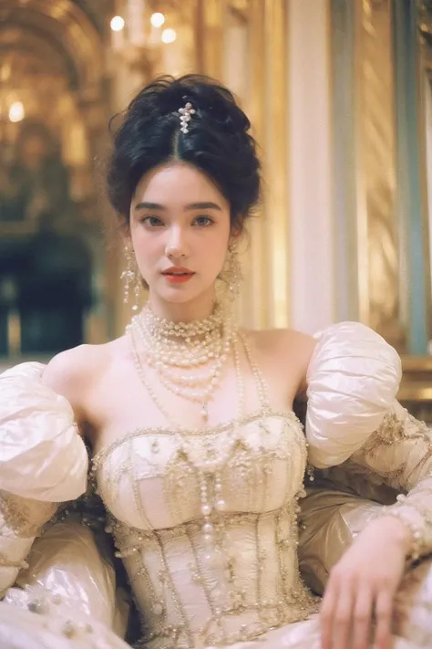 1girl,rococo style,j3n2i773r50-smf,1girl,realistic,long hair,brown hair,blurry background,lips,black hair,smile,looking at viewer,<lora:JenniferConelly_CareerOpportunities_smf_lora_v01:0.6>,<lora:jenniferConnelly_shurikV1:0.2>,jenniferconnelly,<lora:microwaistV05:0.3>,<lora:æ³å
:0.2>,pearl necklace,gem,pearl,(jewelry:1.2),ornate palace,<lora:æ´å¯å¯>,