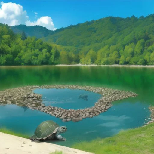 a lake with turtles