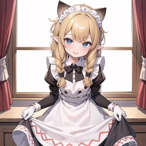 cst pose
1girl, solo, <lora:meowstress:0.8> meowstress, twin braids
(Maid dress:1.3),maid, white shirt, long shirt, long sleeves, black bow tie, bow tie brooch, maid headdress, maid apron,White gloves with