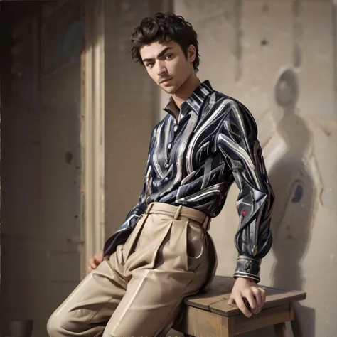 <lora:more_details:0.6>, <lora:caravaggio:0.5>, CARAVAGGIO, oil painting, man wearing Geometric print shirt, tapered slacks, oxford shoes || masterpiece, perfect quality, sharp focus, shallow depth of field, 8k
