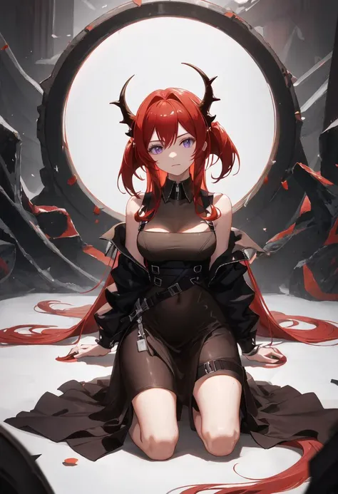 {safe:1.10}, best quality, masterpiece, highres, solo, {surtr_arknights:0.90}, kneeling, kneeling on one knee, on one knee, cowboy_shot, looking at viewer