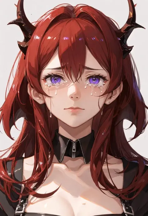 best quality, masterpiece, highres, solo, {surtr_arknights:0.90}, crying, sobbing, tears, portrait, looking at viewer