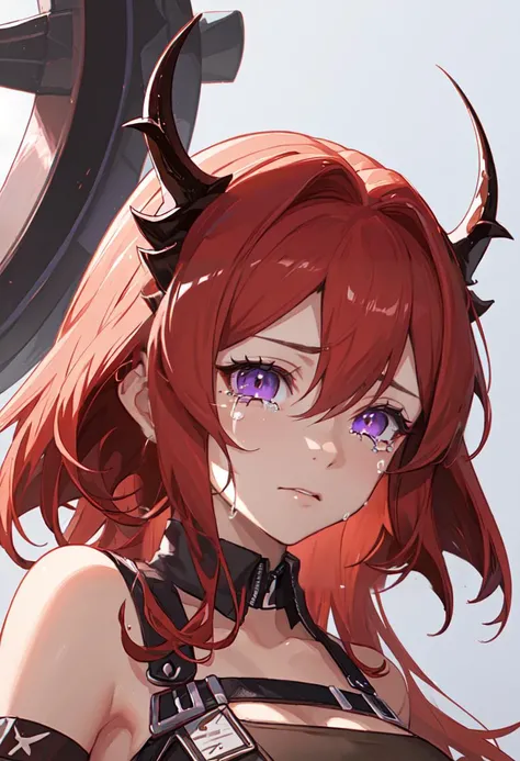 best quality, masterpiece, highres, solo, (surtr_arknights:1.10), crying, sobbing, tears, portrait, looking at viewer, 38 <lora:surtr_arknights:0.80>