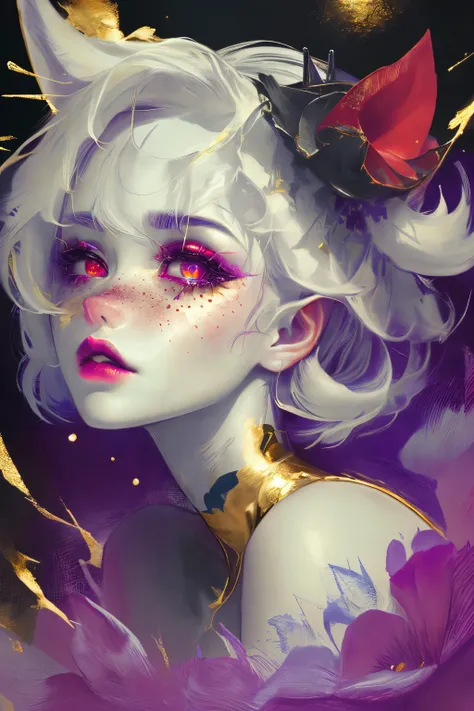 (ultra-detailed), (masterpiece), (best quality), (sharp focus), (cinematic lighting), (vibrant colors), <lora:g0ld3mb:1> g0ld3mb, gold, portrait, , 1girl, queen, dark make-up, space buns hairstyle, freckles, blush, plump lips, tilted head, aesthetic, majestic, beautiful