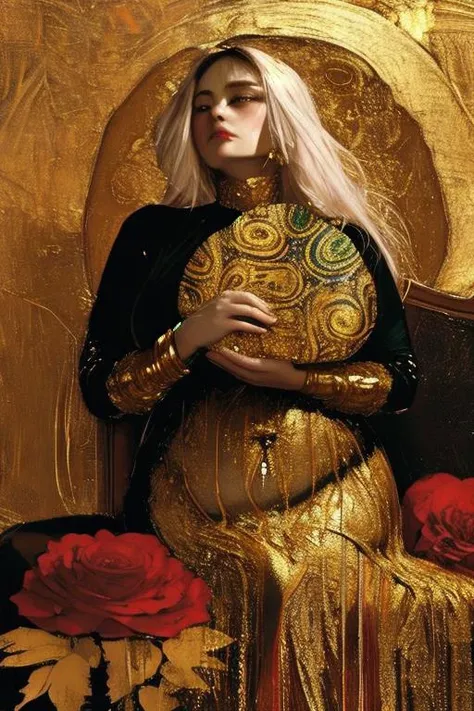 <lora:g0ld3mb:1.01> g0ld3mb, renaissance portrait with gold inlay, 1girl, cinematic still, wallpaper, 32k uhd, hdr, a wistful woman pondering on a couch, portrait, gothic, [[by alphone mucha, by gustav klimt,]] ((((thicc)))) <lora:LifeImitatesArt:0.1> <lora:GilElvgren:0.1> <lora:yushuang:0.1>