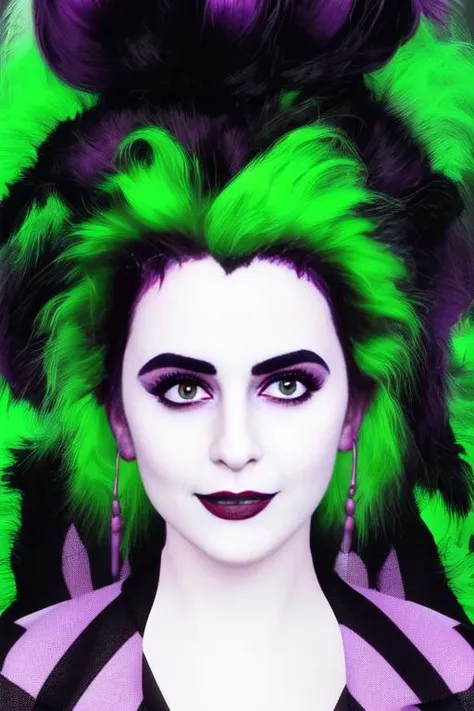 1girl, portrait, Lydia  Deetz, Elizabeth Teeter in Beetlejuice,wild neon green hair , trending on artstation,  rim lighting, octane rende,r frost engine 3 ,deetz1